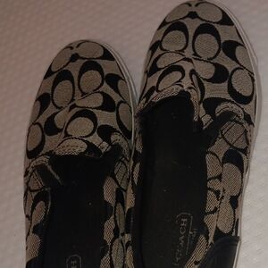 Coach Women's Black and Cream Slip-On Shoes